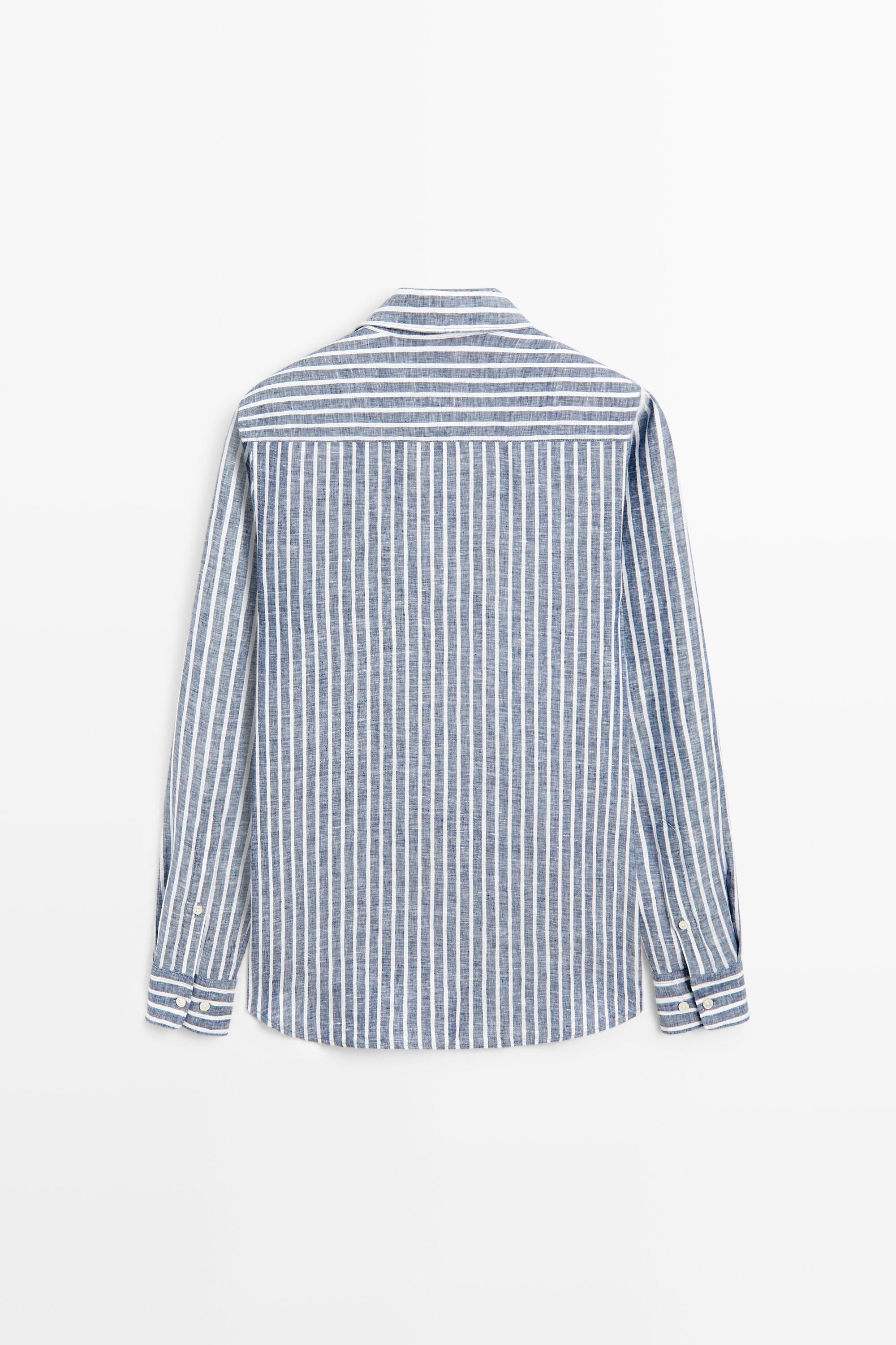 Regular fit striped 100% linen shirt
